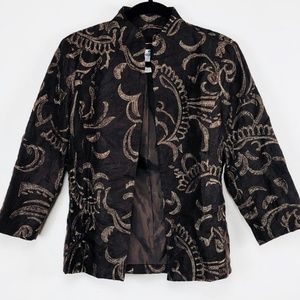 Chico's  Blazer Brown Embroidered Linen Medium